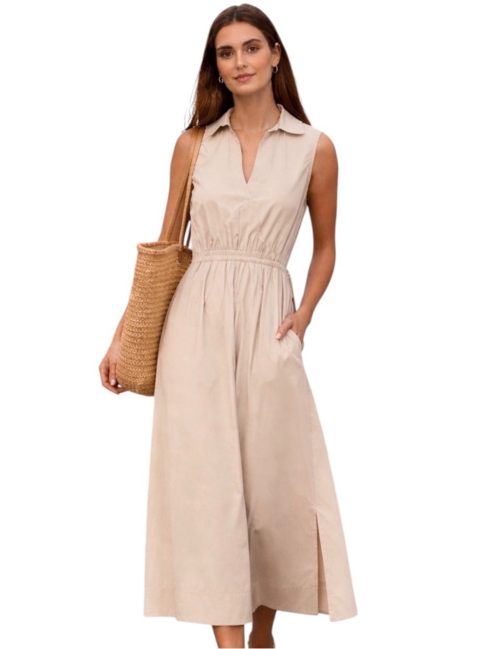 CALVIN KLEIN 100% cotton tan open back sleeveless midi dress size 10 - NWT!